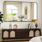 30 x 48 Inch Bathroom Mirror, Rounded Rectangular Vanity Mirror for Wall, Modern Mirror for Room Decor, Black Framed Wall-Mounted Mirrors for Home Decor, Hangs Horizontally or Vertically