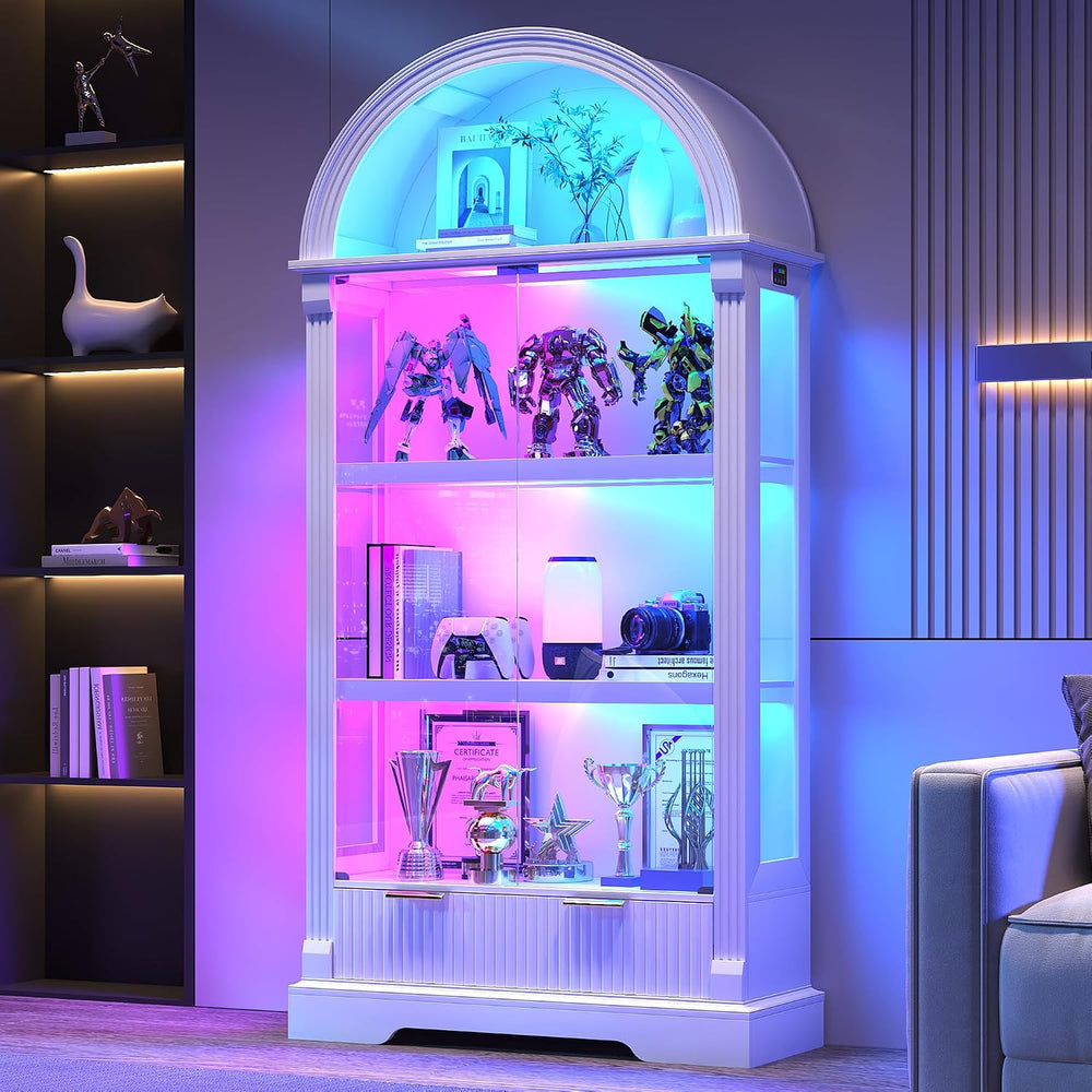 Dystler Curio Cabinet with RGB Lights, 72" Tall Arched Display Cabinet w...