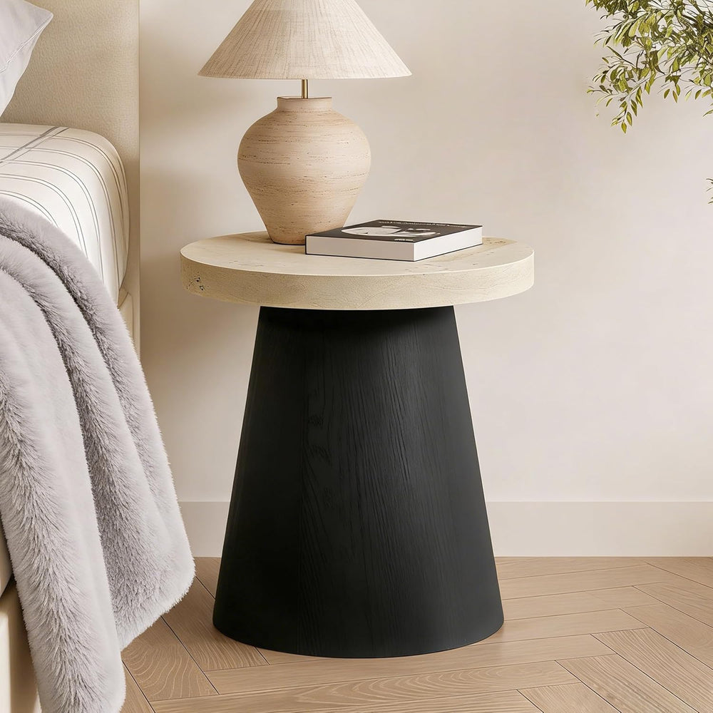 LuxenHome Side Table, 19'' Small Round Accent End Table, Light Wood F...