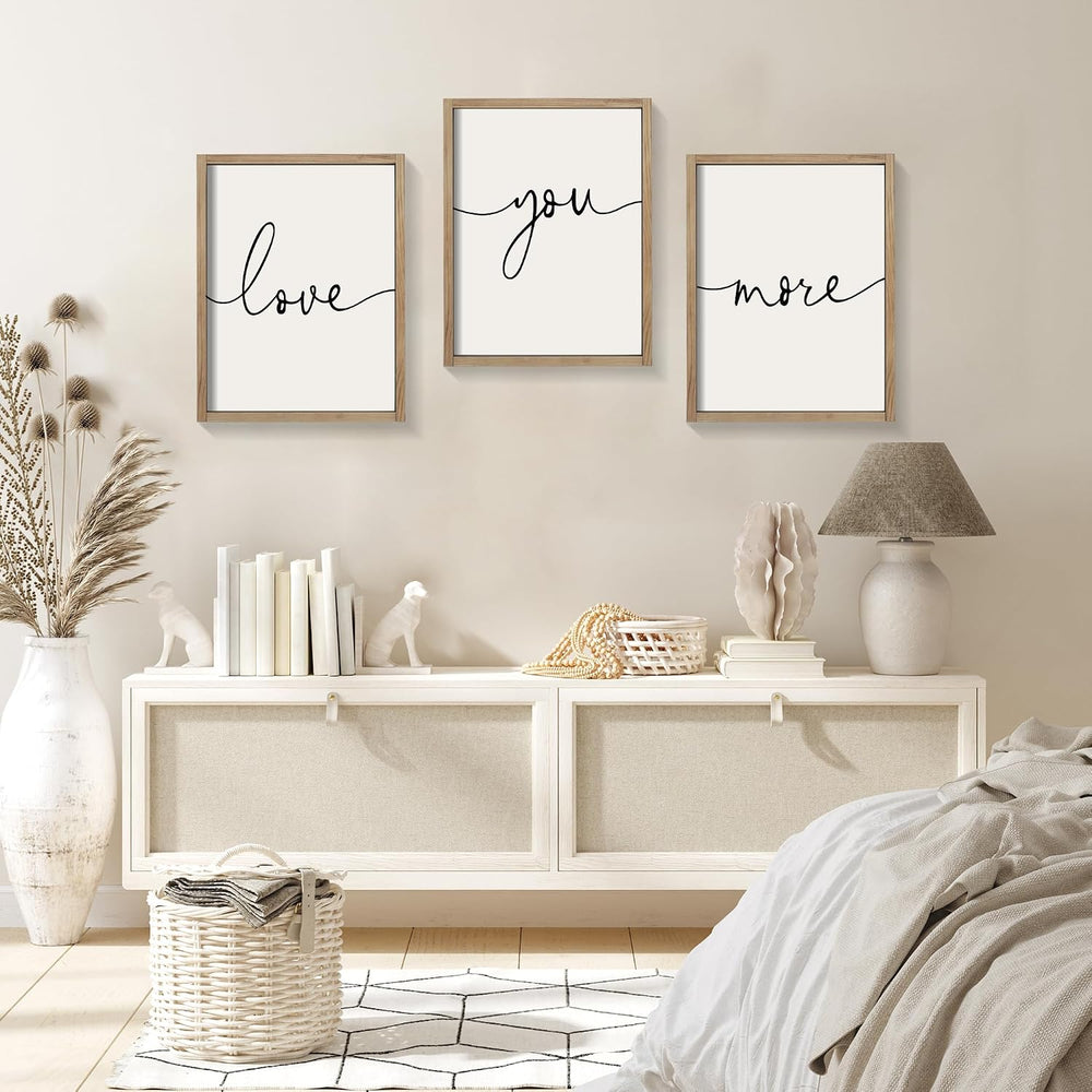 Heiple Love You More Sign Set of 3 Framed Above Bed Wall Decor Farmhouse Bedr...