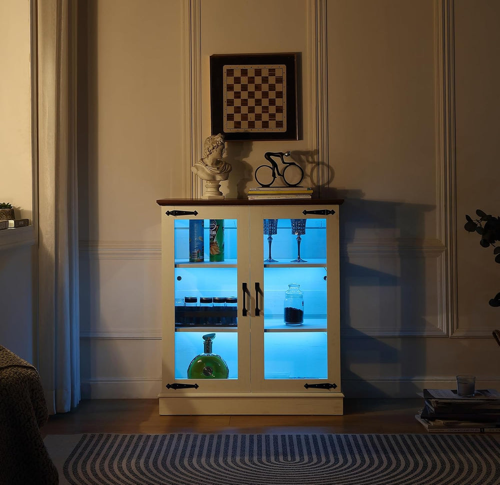 FOREST GRAVITY 31.5'' Small Display Buffet Cabinet with LED and Glass...