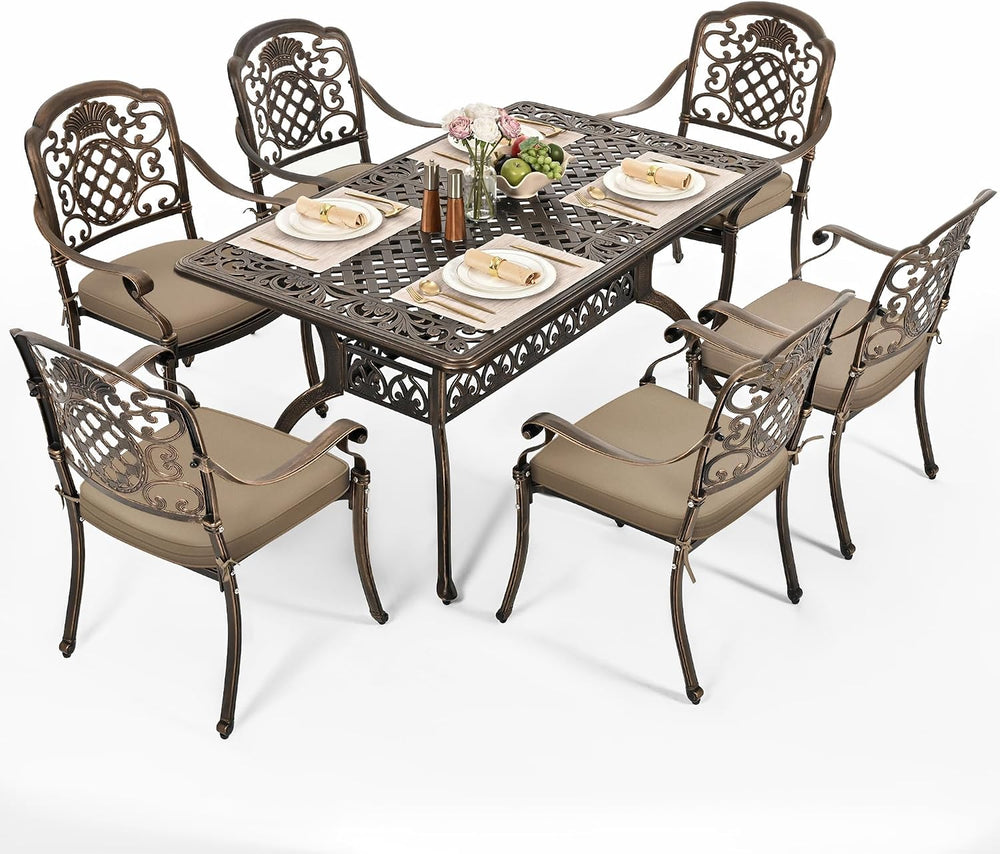 Pamapic 7-Piece Outdoor Dining Set,Cast Aluminum Patio Furniture with Vintage...