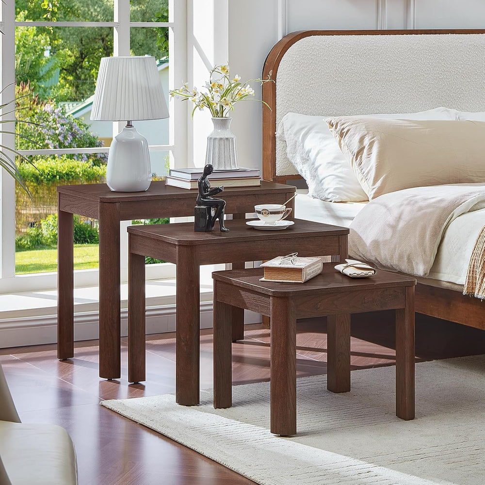 Joaxswe Farmhouse Nesting Tables Set of 3, Walnut | Nesting Side Tables with ...