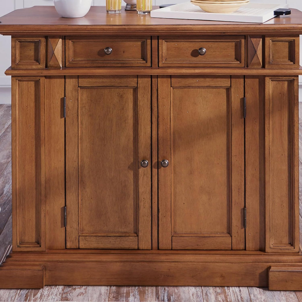 Homestyles Americana Oak Finish Kitchen Island with Wood Drop Leaf Breakfast Bar, 50"W