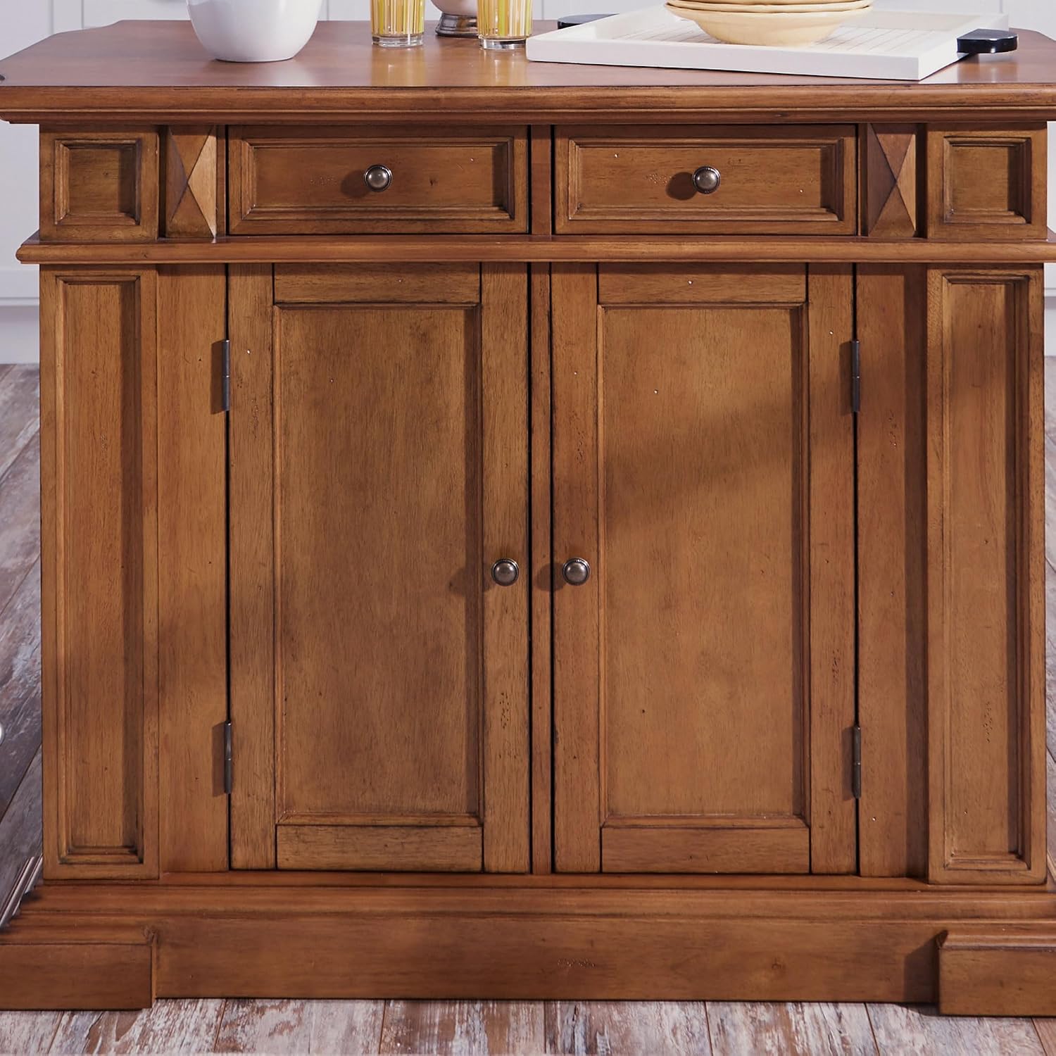 Homestyles Americana Oak Finish Kitchen Island with Wood Drop Leaf Breakfast Bar, 50"W