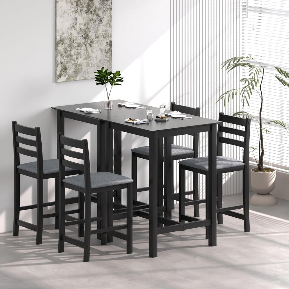 27.5 inch Bar Table and Chairs Set, Solid Wood Bar Height Pub Table and Chair...