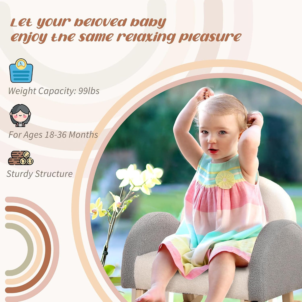 Qaba Kids Sofa Toddler Rocking Chair Solid Wooden Frame 18-36 Months Gray | Faux Lamb Fleece Fabric, Kids Arm Chair, Nursery Or Playroom