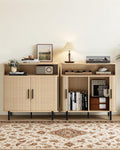 SUNCOZE Buffet Sideboard Cabinet with Big Storage Space Set of 2, Fluted Coffee Bar Cabinet with Shelves, Modern Wood Console Cabinet for Kitchen, Entryway & Living Room (Wood)