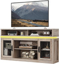 WLIVE Farmhouse TV Stand for TVs Up to 65 Inches, Tall Entertainment Center with Storage Cabinets & LED Lights, Media Console for Living Room, Bedroom, Home Theater, Gray Oak