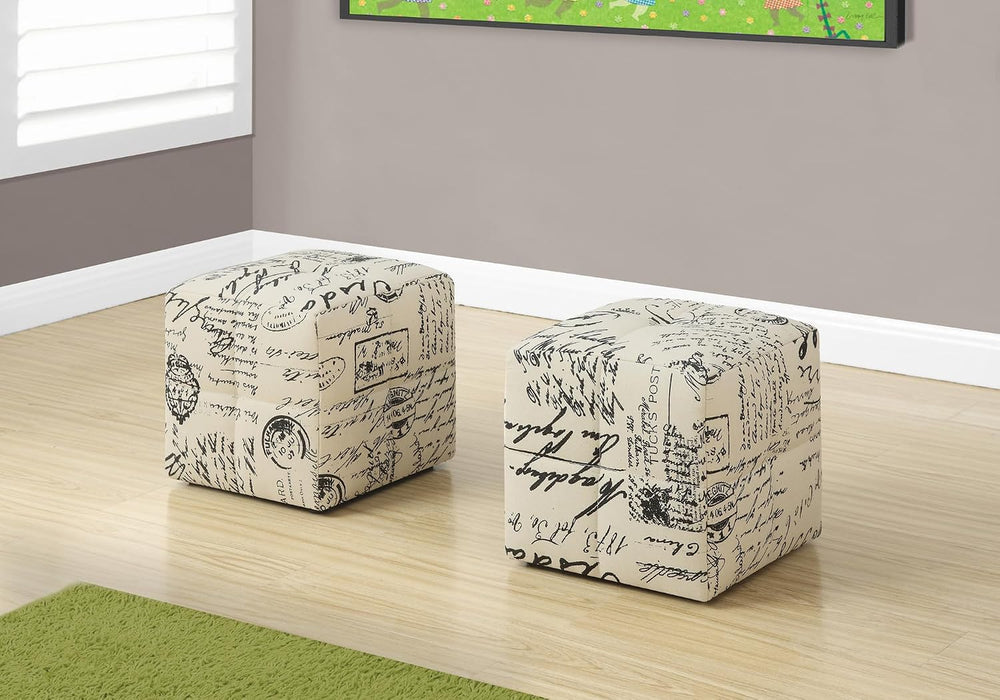 Ottoman, Pouf, Footrest, Foot Stool, Set of 2, Juvenile, Beige Fabric, Transi...