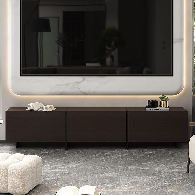 AIEGLE 71.7" W TV Stand with 3 Flip-Down Drawers, Modern Entertainment C...
