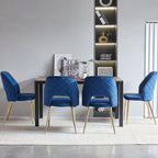 NORDICANA Modern Dining Chair Set of 4, Navy Blue Velvet Fabric Upholstered Accent Chairs with Golden Metal Legs, Round Back Side Chairs for Kitchen Living Room Bedroom
