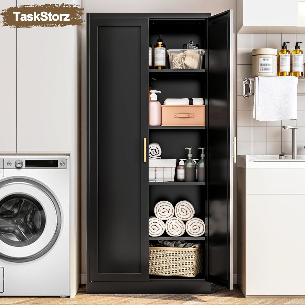 71" Tall Kitchen Pantry Cabinet, Metal Kitchen Pantry Storage Cabinet wi...