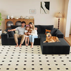 96" Modular Sectional Couch, Boneless L Shaped Cloud Sofa with Chaise Lounge, Corduroy Upholstered Couches Memory Foam Deep Seat, No Assembly Required, Ideal for Living Room(Black, Right Facing)