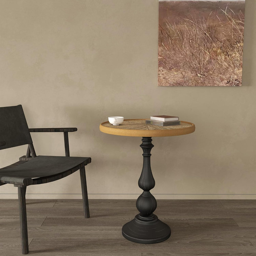 French Country Round Side End Table, Retro Vintage Modern Wood Pedestal Side ...