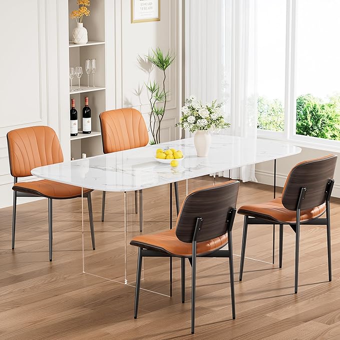 Dining Chairs Set of 4, Mid-Century Modern Upholstered PU Leather Chairs with...