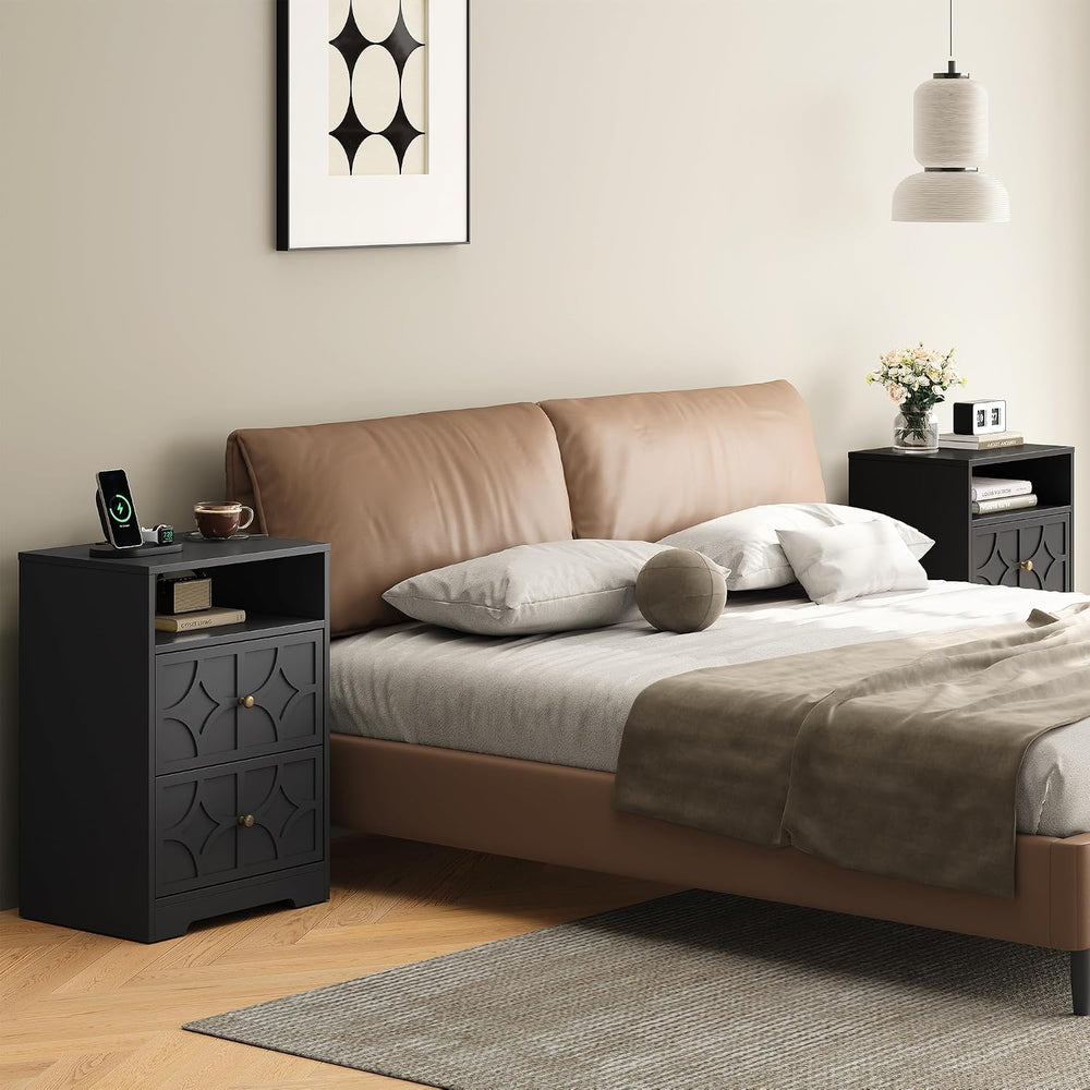 RoyalCraft Nightstand Set of 2, Large Night Stand with Charging Station, Mode...