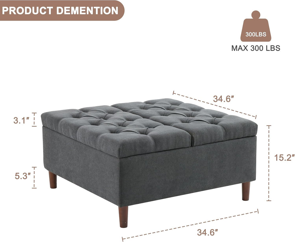 Weture 35" Large Storage Ottoman Coffee Table, Square Ottoman, Dark Grey...