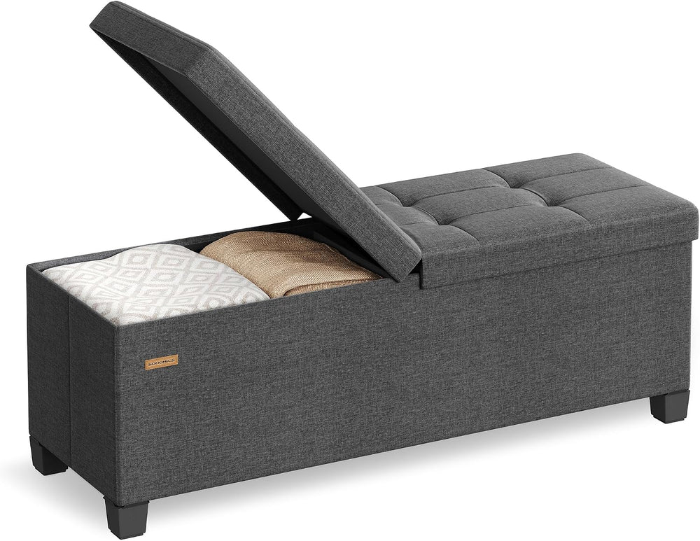 SONGMICS Storage Ottoman Bench with Legs, Folding Ottoman Foot Rest with Flip...