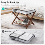 Smuxee Fully Assembled Walnut Luggage Rack, Upgraded Bamboo Foldable Suitcase Stand with 5 Nylon Straps, Luggage Holder with Shelf for Guest Room Bedroom Hotel