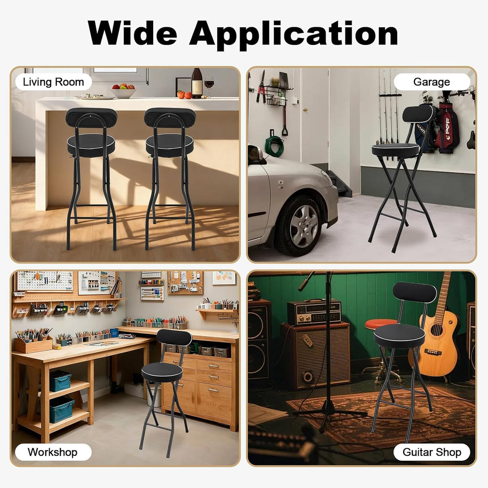 2PCS Folding Bar Stool with Backrest, Tall Folding Chair Counter Height Folda...