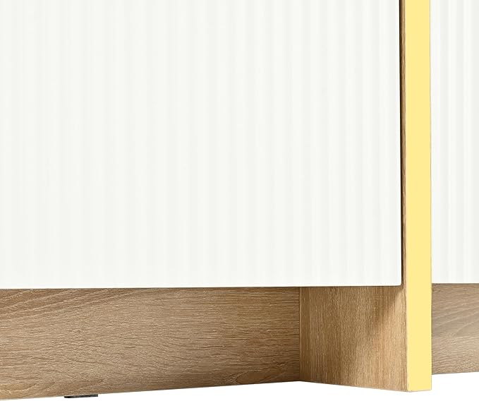 Ball & Cast Luxury Fluted TV Stand with Storage Cabinets for TVs up to 80", Modern Entertainment Center w/2 Drawers & Golden Wood Grain Leg, Media Console for Living Room,Bedroom,White