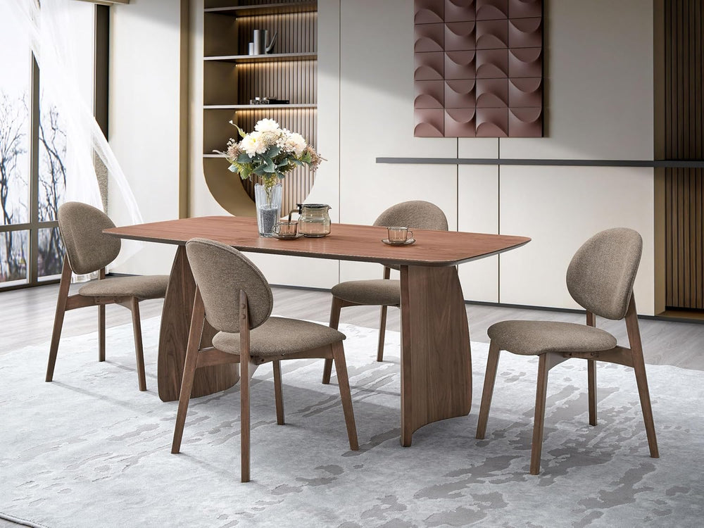 Penau Walnut Finish Rectangular Dining Table, Curved Wooden Base, Engineered ...