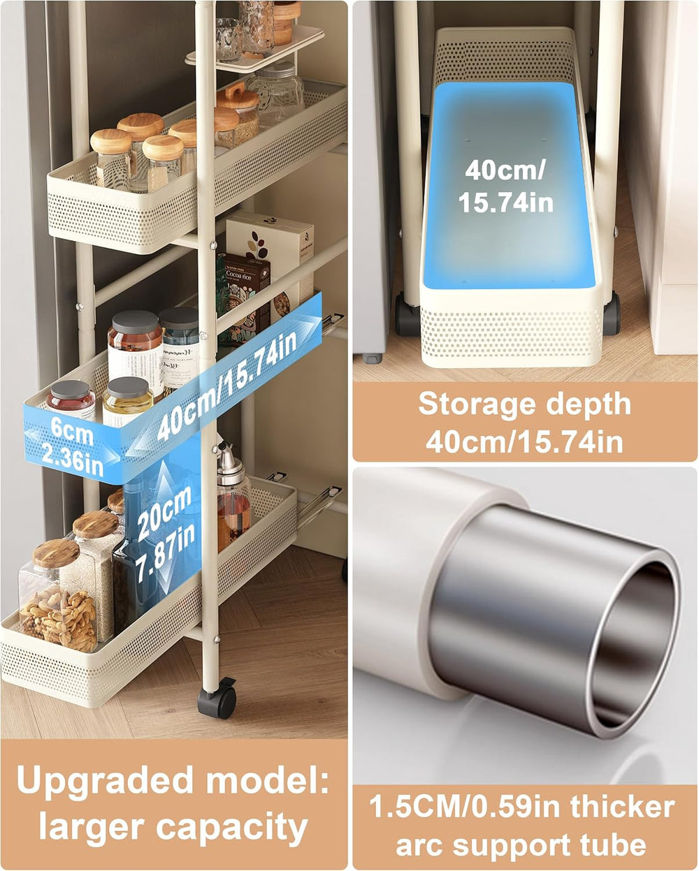 UMDONX 4-Tier Narrow Mobile Storage Cart with Pull-Out Baskets | The Multifun...