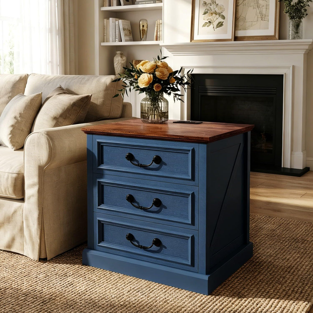 Vipbear Nightstand with Charging Station Set of 2, 22.4" Wide Farmhouse ...