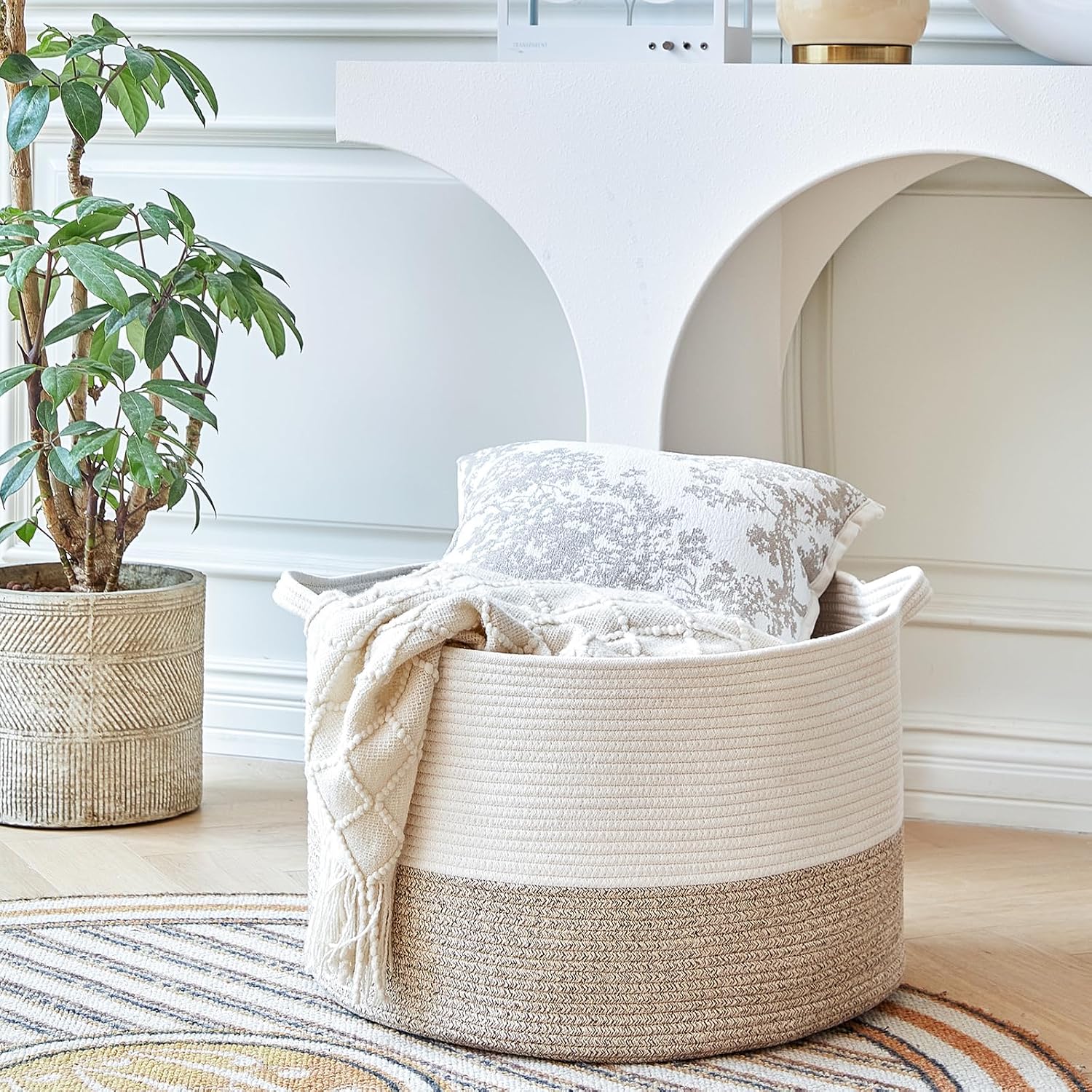 R RUNKA Extra Large Cotton Rope Basket 22" x 14" - Toy Basket for Kids -Blanket Basket for Living Room - Woven Baskets for Storage