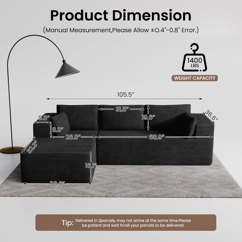 106" Cloud Sectional Couches for Living Room, Modular L Shaped Couch wit...