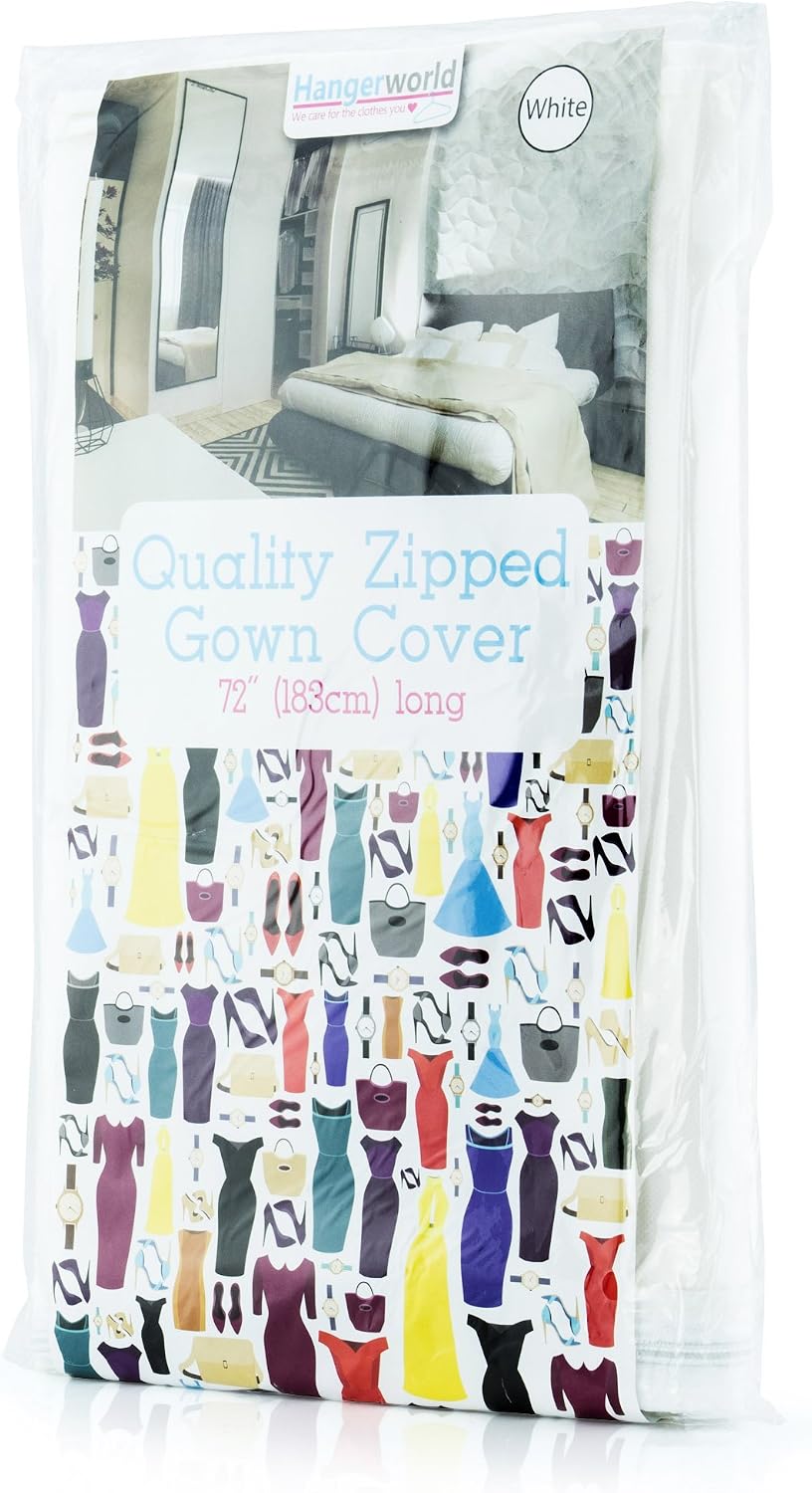 HANGERWORLD Large Wedding Dress Garment Bag Cover - 72" x 24" with Extra Wide Gusset 32" for Long Poufy Dress and Trains, Breathable, Acid-Free (White)