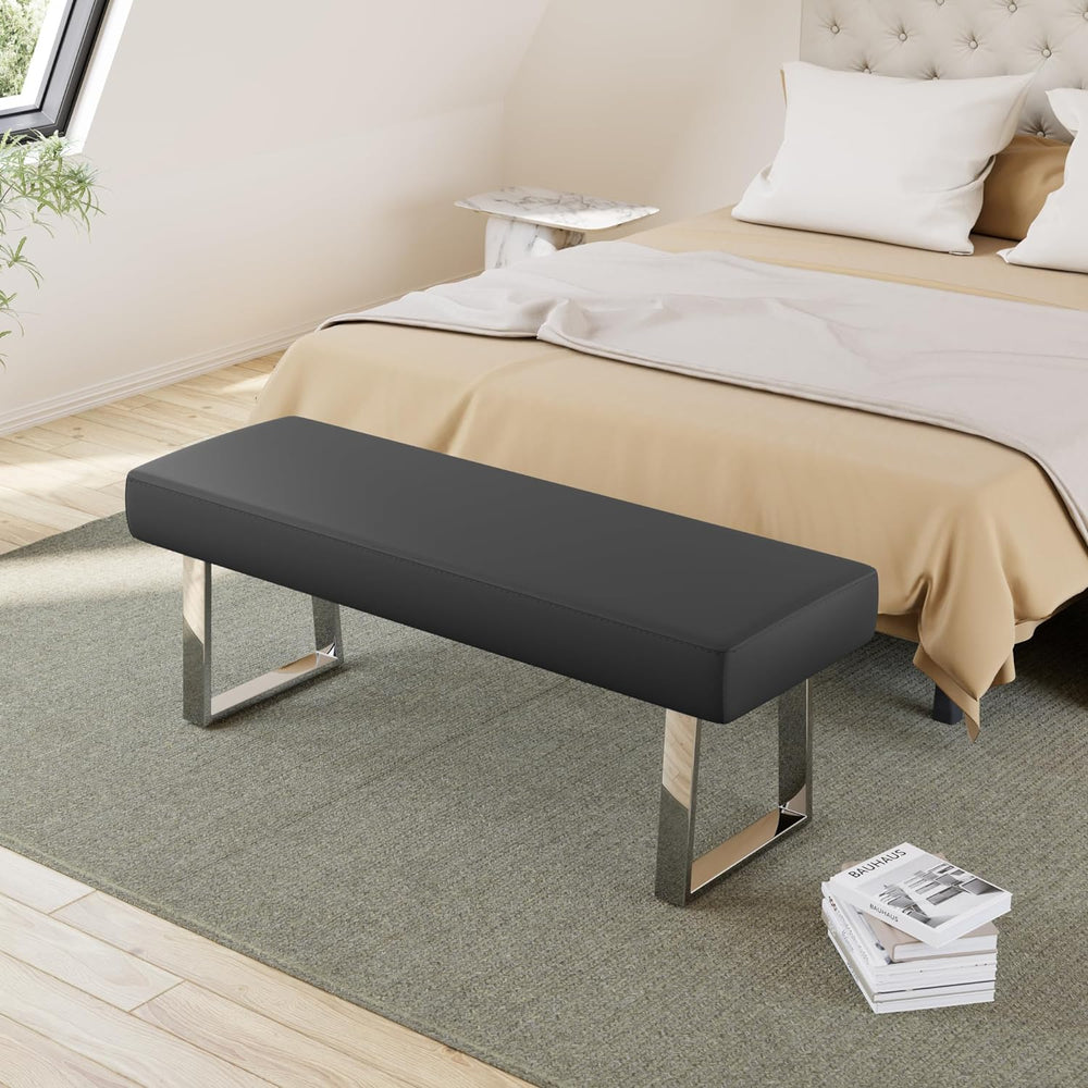 JIEXI 45.3" Indoor PU Leather Upholstered Footstool Bench with Metal Leg...