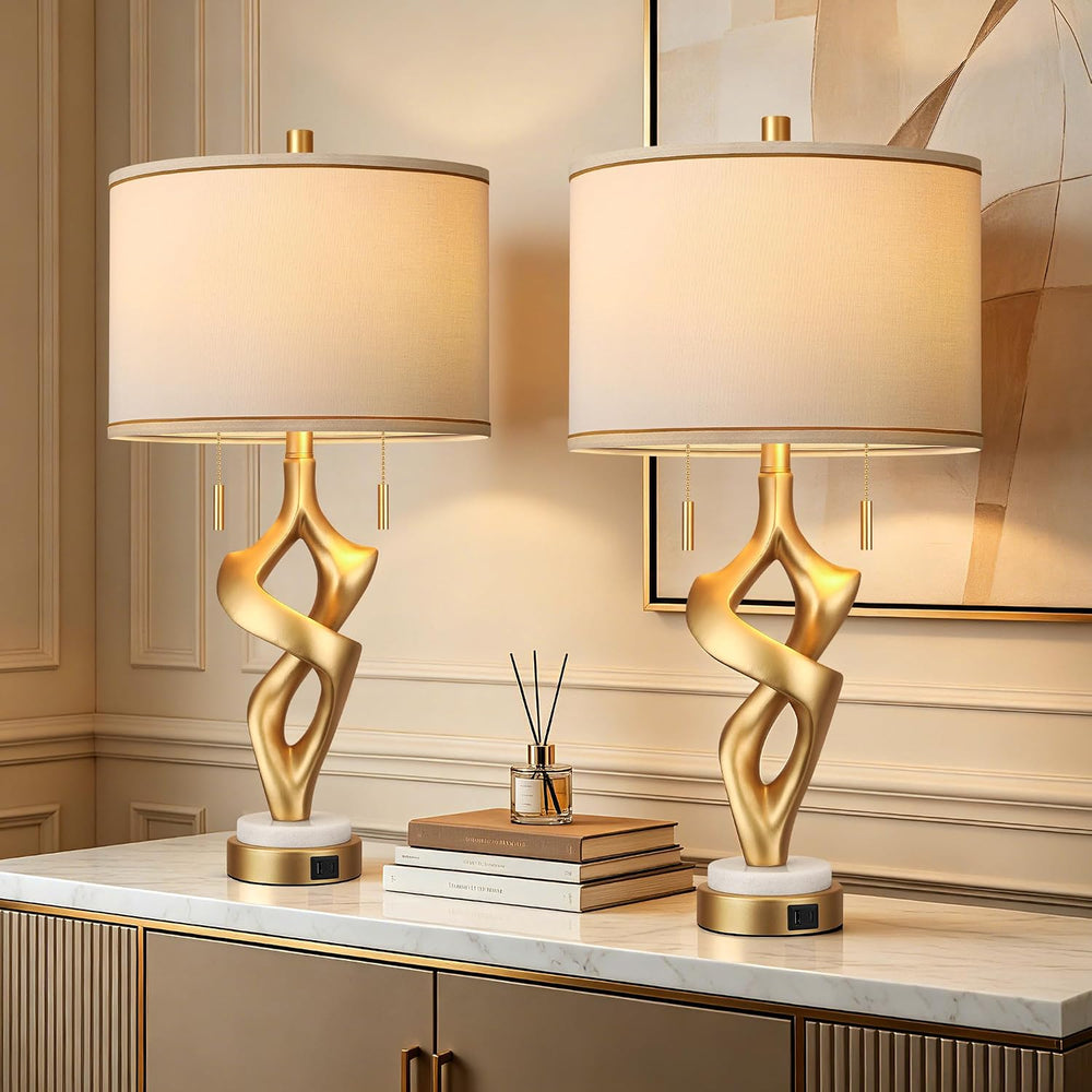 ROTTOGOON Gold Table Lamps for Living Room Set of 2, Modern Nightstand Lamps ...