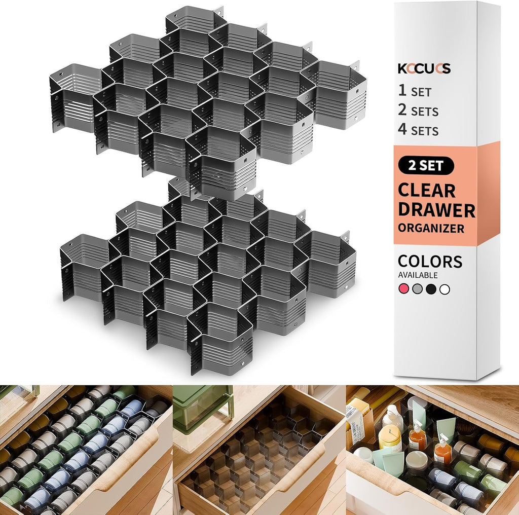 Honeycomb Separator Adjustable Drawer Organizer Divider for Underwear Belt-Scarf Socks Organizer (Black(2pcs))