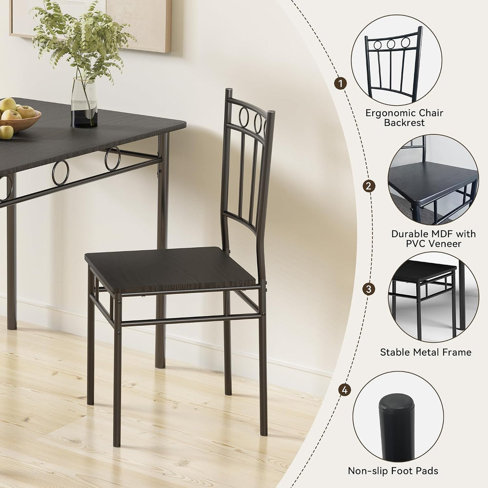 Dining Table Set for 4, 5-Piece Kitchen Table and Chairs, Rectangular Dining ...