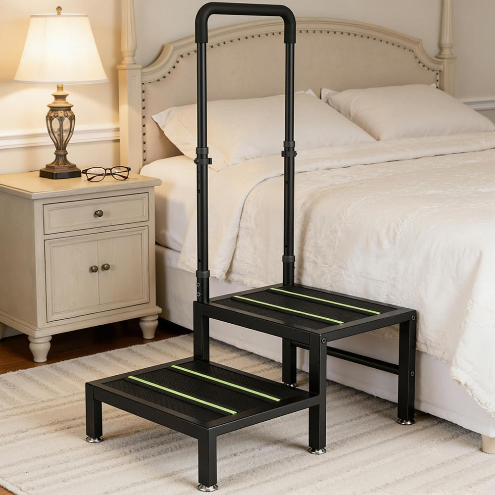 2 Step Stool with Handle, Heavy Duty Step Stool for Elderly and Adults, Adjus...