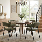 HNY Modern Dining Room Arm Chairs Set of 2, Green Retro Faux Leather Upholstered Barrel Dining Chairs with Arms Mid-Century Accent Chair with Metal Legs, Open-Back Kitchen Side Chairs for Living Room