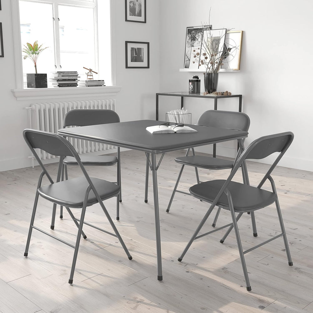 EMMA + OLIVER Gray Square Folding Card Table and Chairs Set for 4 Players | L...
