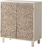 COSIEST Set of 3 32" Buffet Sideboard Cabinets with Vintage Firework Carved Pinewood Doors, Push-to-Open Storage Accent Cabinets, Gray