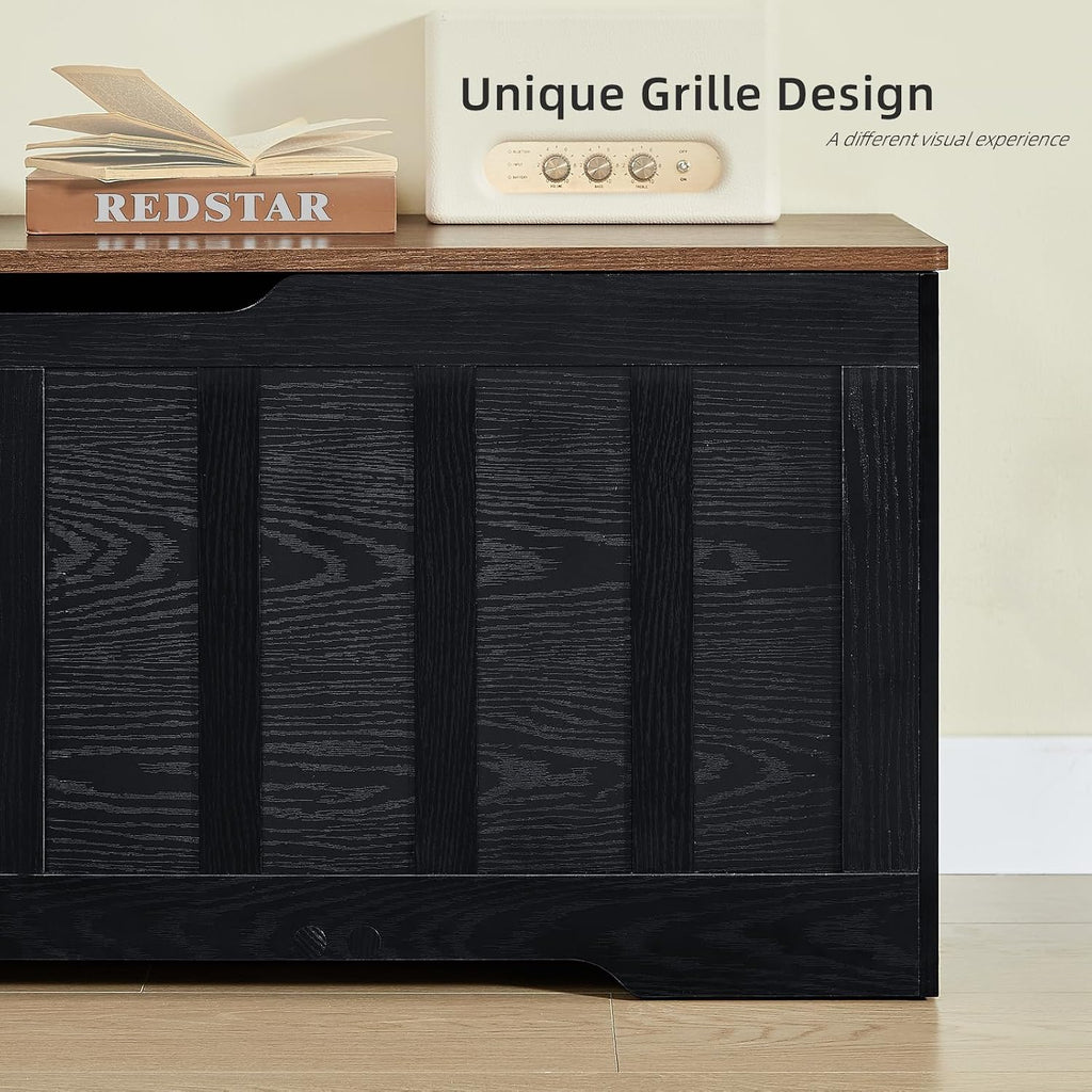 VANKILEY 47.2“Storage Chest Extra Large,Wooden Storage Bench,Black+Brown | Storage trunk with 2 Safety Hinges,47.2x15.7x19.1Inch,Shoe bench,Storage Bench for Bedroom,Living Room,Entryway,Easy Assembly