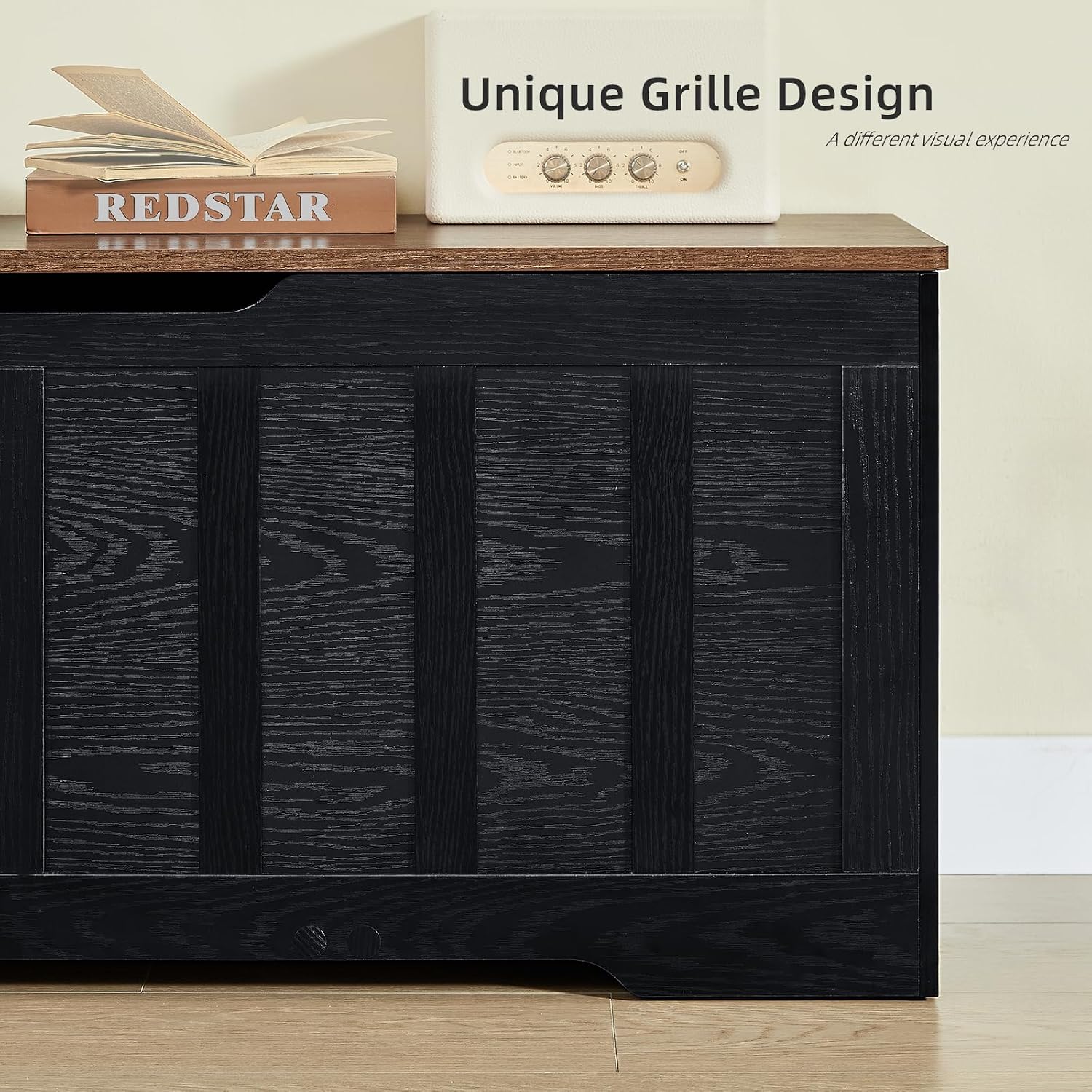 VANKILEY 47.2“Storage Chest Extra Large,Wooden Storage Bench,Black+Brown | Storage trunk with 2 Safety Hinges,47.2x15.7x19.1Inch,Shoe bench,Storage Bench for Bedroom,Living Room,Entryway,Easy Assembly