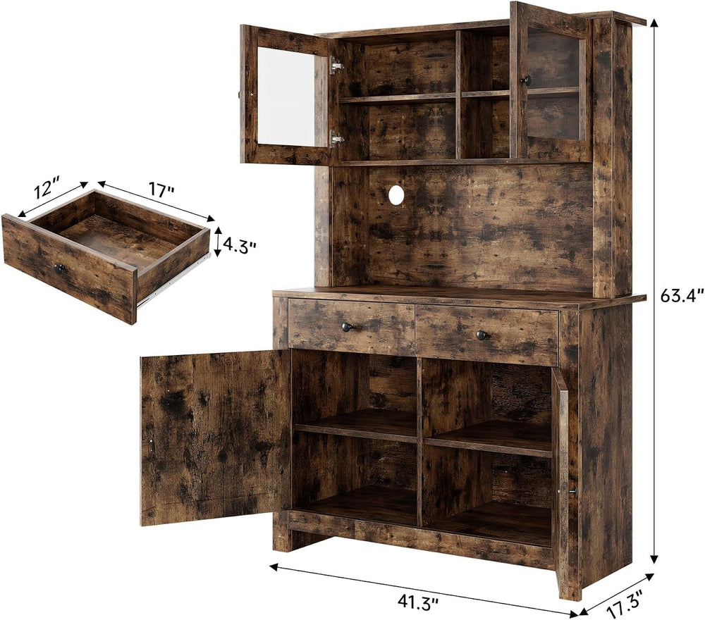 Kitchen Pantry Storage Cabinet with Microwave Stand & Coffee Bar Cabinet,...