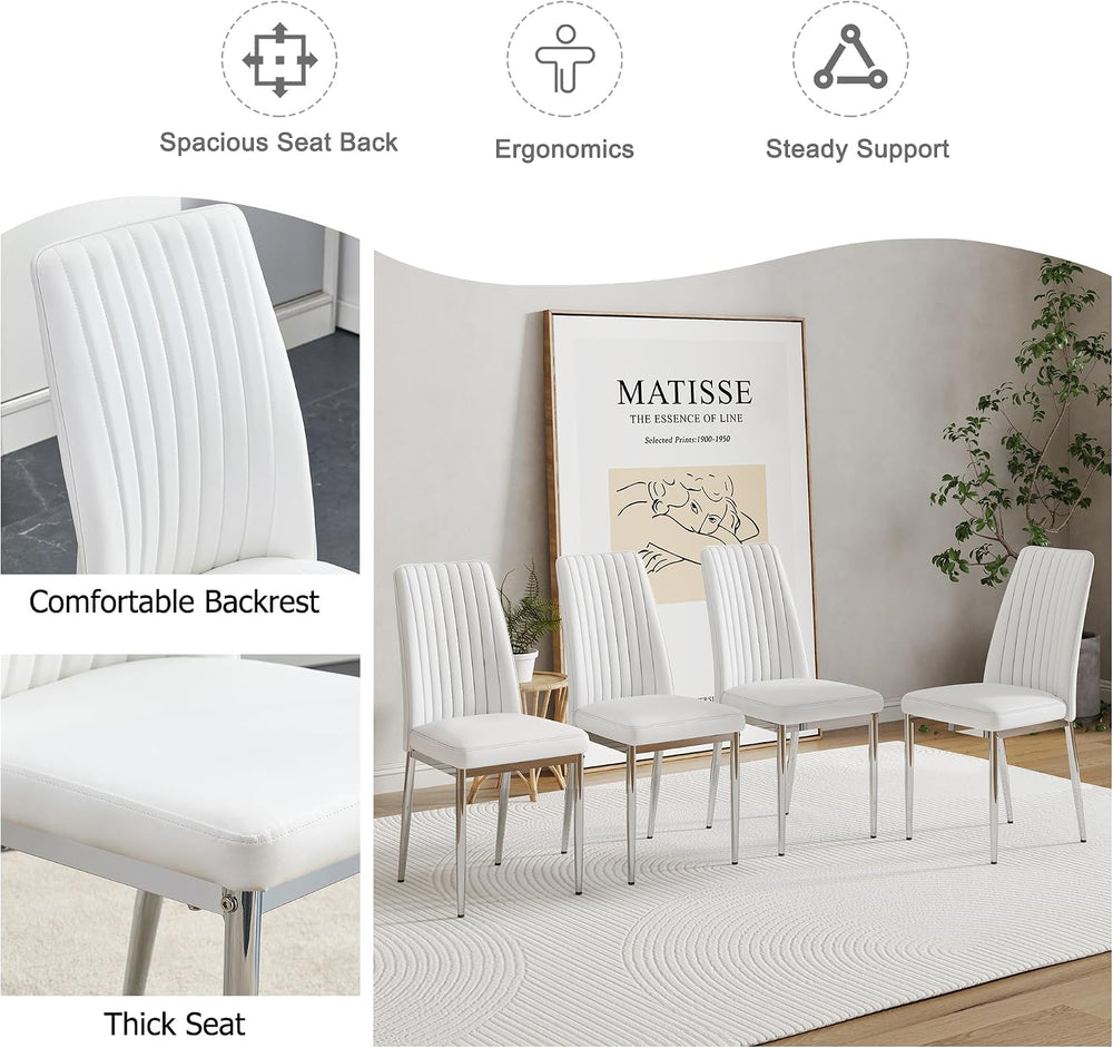 Upholstered Dining Chairs Set of 4, Mid-Century Modern Leather Dining Room Ch...