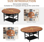 VFK 47.2"-63" Extendable Round Dining Table Set for 4–6, Solid Wood & Metal Table with Wine Rack Storage Shelf, Walnut Kitchen Furniture with 6 Upholstered Chairs (Storage Table and 6 Black Chairs)