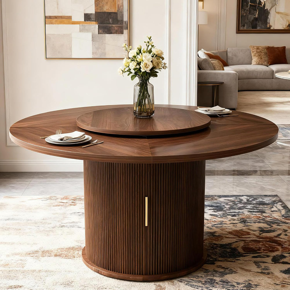 55'' Round Dining Table for 4-6, Mid-Century Modern Kitchen Table wit...