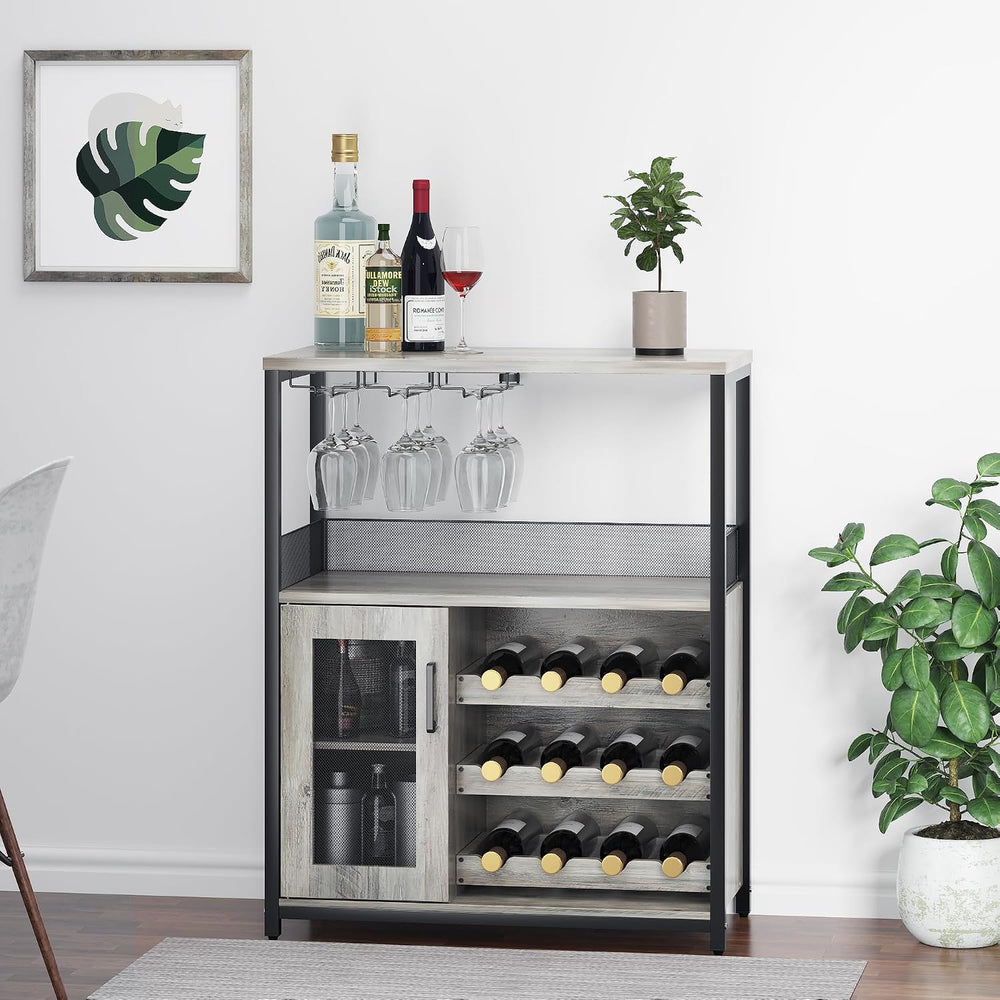 GAOMON Modern 36" Grey Wine Bar Cabinet with Mesh Door, Adjustable Glass...