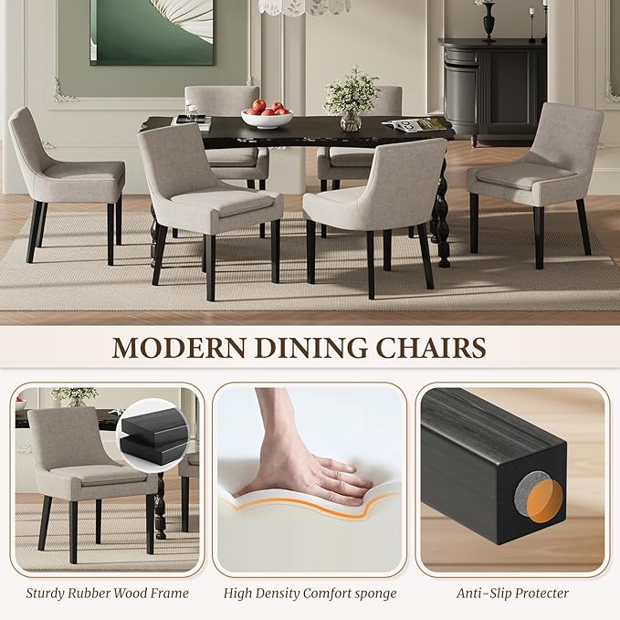 Dining Chairs Set of 4, Upholstered Corduroy Dining Room Chair with Wood Legs, Mid-Back Padded Kitchen Side Chairs for Dining Room, Camel