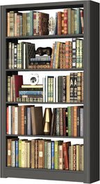 Heavy Duty Office Bookshelf, 5-Tier Adjustable Library Bookshelves, Modular Book Shelf with Expansion Capability, 69” Tall Metal Bookcase for Heavy Books, Living Room. Black Bookshelf.