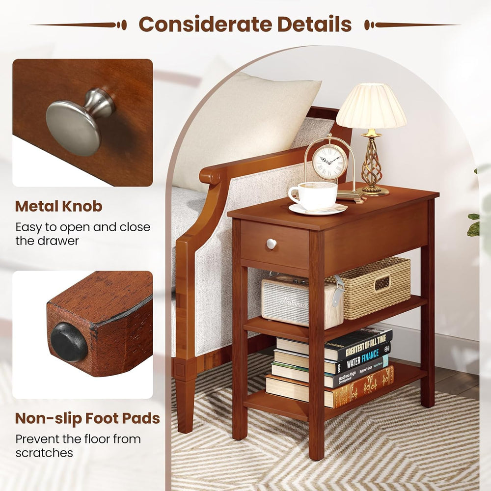 Giantex Narrow End Table Set of 2, Farmhouse Side Tables with Drawer & St...